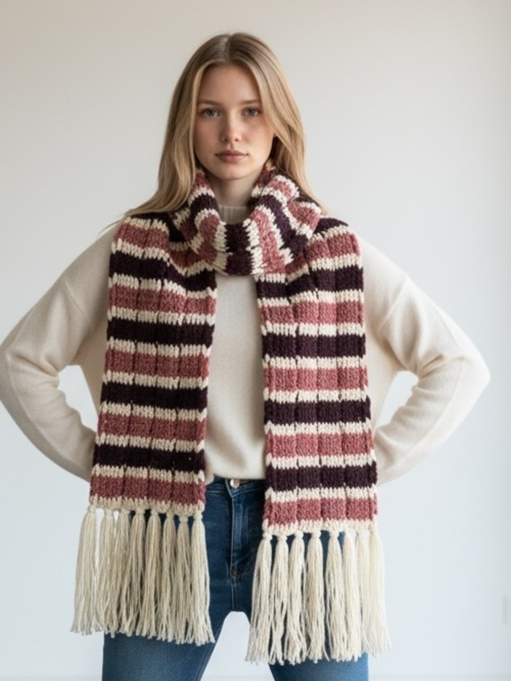 Cozy Purple Striped Chunky Scarf
